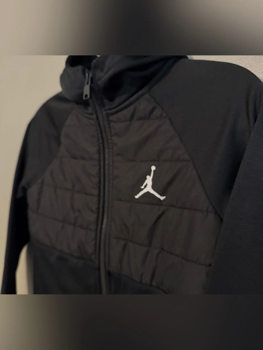 Air Jordan Full Zip Black Performance Quilted Hooded Jacket Jumpman Youth Medium